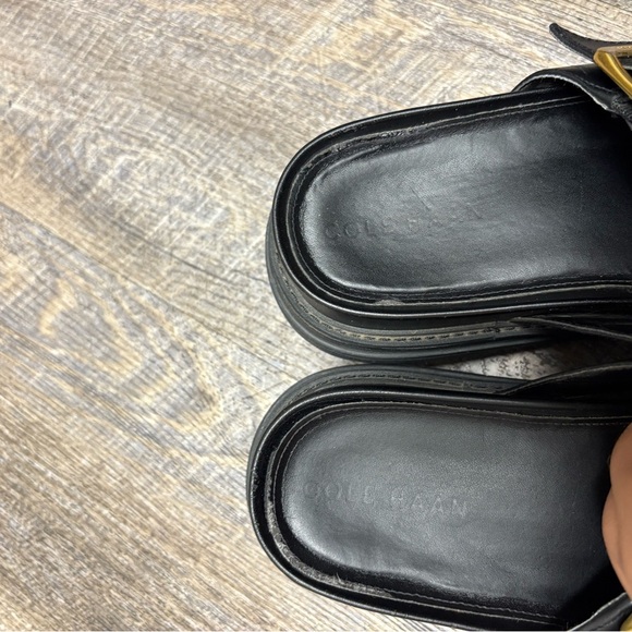 Cole Haan Black Slide Sandals with Gold Buckle - Picture 8 of 12